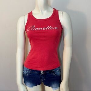 Benetton vintage y2k glitter logo top red
